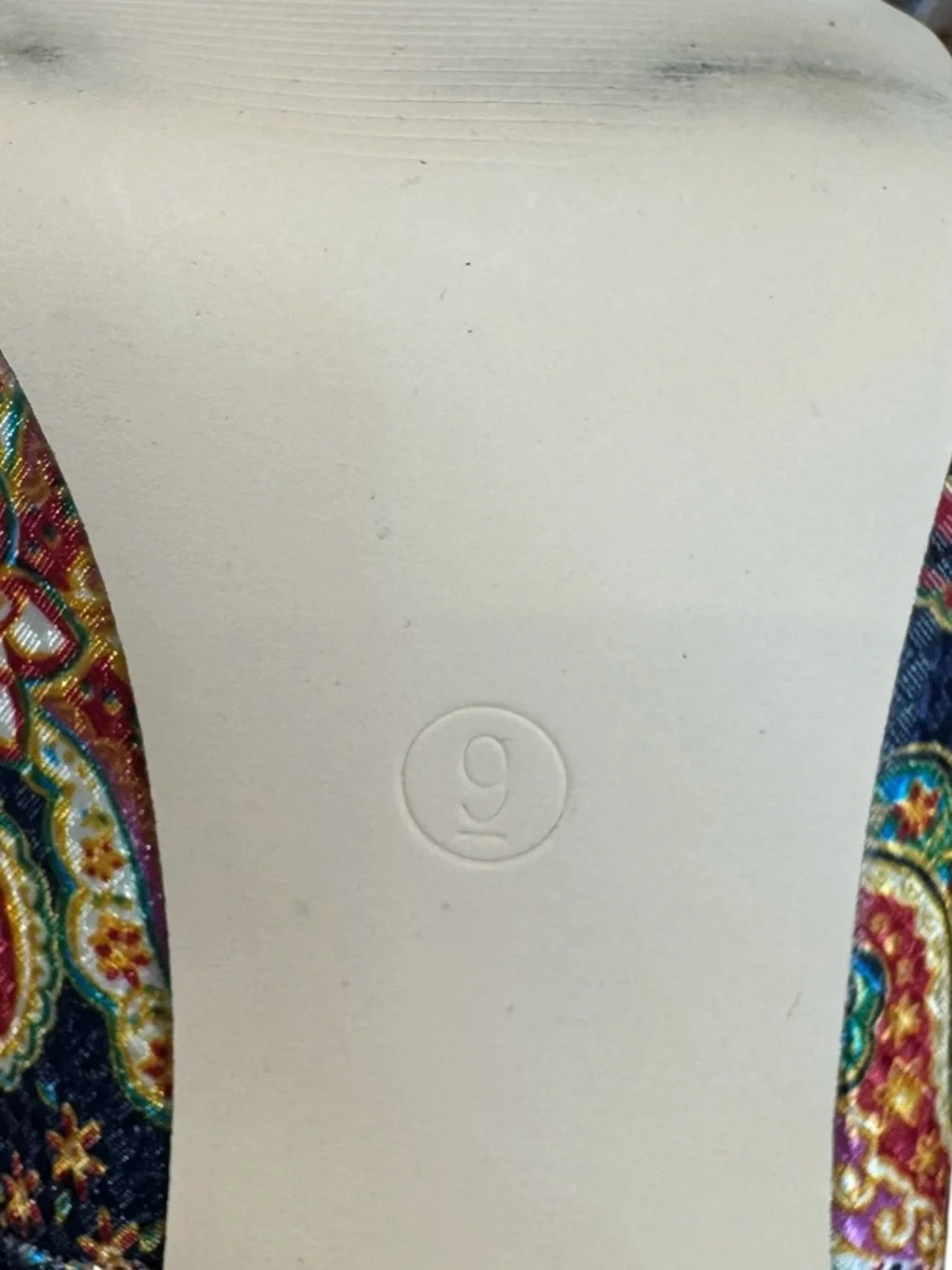 Jolimall Paisley Blue Yellow Orange Pink Ankle-Strap Peep-Toe Heels Size 9 - Picture 10 of 11